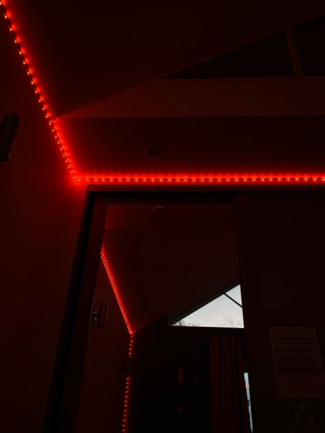 Red LED lights with low exposure #ledlighting #darkexposure #darkacademia #aesthetic #tiktok #lights #ideas Lights Down Low Aesthetic, Dark Led Room, Room Ideas Red Aesthetic, Led Lights Bedroom Boys, Room With Red Led Lights, Dark Room With Led Lights, Red Led Room Aesthetic, Red Led Lights Bedroom, Red Led Aesthetic