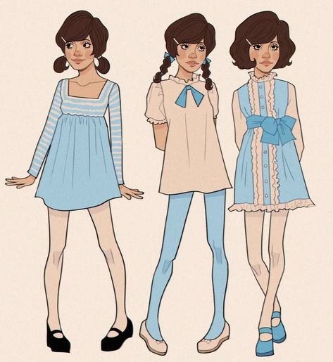 1970s Character Design, 60s Art Style, Vintage Outfit Drawing, 60s Character Design, 70s Oc, 60s Art, Fancy Art, Fashion Art Illustration, Visual Development