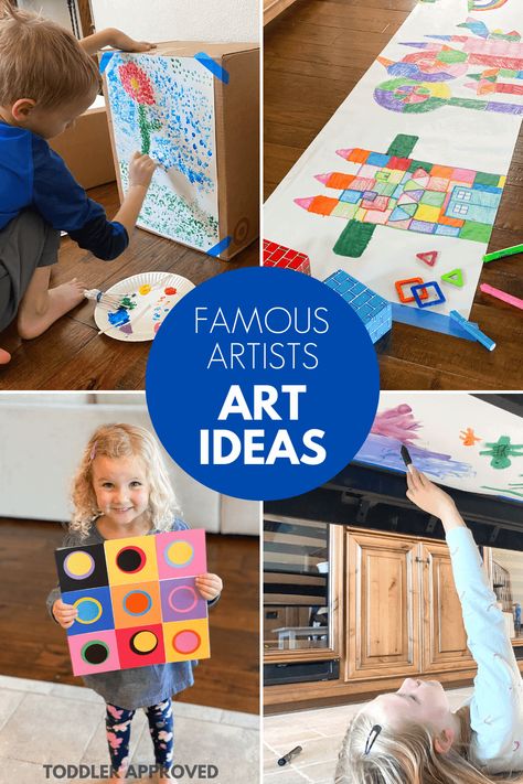 Famous Artists Activities for Kids - Toddler Approved Preschool Artist Theme, Famous Artists For Kids, Simple Art Activity, Famous Artists Paintings, Artist Ideas, Toddler Painting, Art And Crafts, Homeschool Art, Artists For Kids