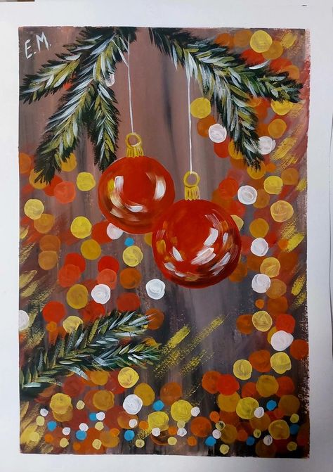 Christmas Acrylic Painting Tutorials, Xmas Drawing, Christmas Canvas Art, Winter Art Projects, Christmas Paintings On Canvas, Christmas Artwork, Christmas Tree Painting, Holiday Painting, Christmas Canvas