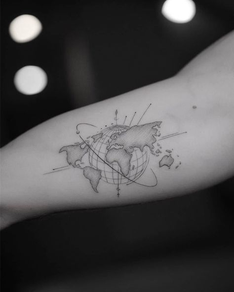 101 Amazing World Map Tattoo Ideas To Inspire You In 2023! 49 Outsons World Globe Tattoos, World Travel Tattoos, World Map Tattoo, World Map Tattoos, Globe Tattoos, Map Tattoo, Earth Tattoo, Map Tattoos, Special Tattoos