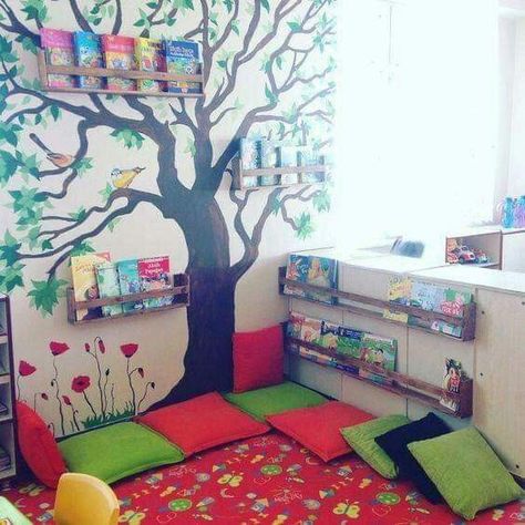 Reading Corner Classroom, Daycare Rooms, Daycare Decor, Preschool Rooms, Home Daycare, Pallet Furniture Bedroom, Library Decor, Classroom Design, Diy Storage Furniture