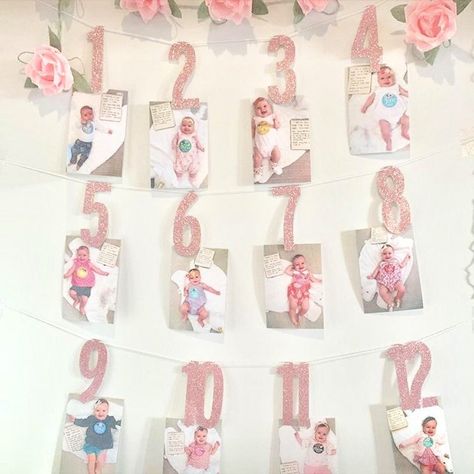 First Birthday Monthly Photo Banner, Photo Banner First Birthday, Milestone Banner, First Birthday Milestone, Monthly Photo Banner, 1st Birthday Cake Topper, Picture Banner, Birthday Photo Banner, Birthday Milestone