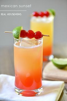 Mexican Sunset is a gorgeous tequila cocktail perfect for Cinco de Mayo, or just relaxing on the back porch! Alcoholic Drink Recipes, Mexican Sunset, Tequila Cocktail, White Sangria, Sangria Recipe, Dinner Drinks, Beach Drinks, Tequila Drinks, Alcoholic Drink