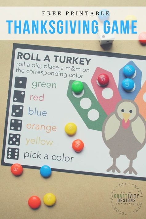 Printable Roll a Turkey Game - Free Thanksgiving Game for Kids! Roll A Turkey, Turkey Games, Fun Thanksgiving Games, Thanksgiving Games For Kids, Dinner Thanksgiving, Thanksgiving Preschool, Free Printable Cards, Thanksgiving Crafts For Kids, Holiday Games