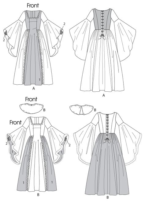 Modest Costumes, Medieval Dress Pattern, Dress Design Drawing, Dress Patterns Free, Design Moda, Gown Pattern, Medieval Costume, Dress Design Sketches, Costume Patterns