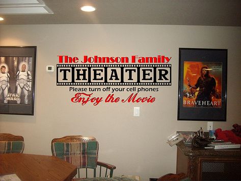 Amazon.com: Theater Decal, Personalized with your last name, Walls with Style (Large 40" long by 17" tall, BLACK with Red): Home & Kitchen Cinema Wall, Home Movie Theater, Theater Room Decor, Movie Theater Decor, Movie Theater Rooms, Basement Home Theater, Ideas Habitaciones, Theatre Sign, Vinyl Wall Decor