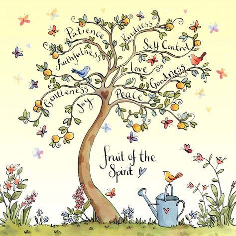 Spirit Drawing, Christian Greeting Cards, Galatians 5 22 23, Fruits Of The Spirit, Tree Of Life Art, Christian Cards, Spirited Art, Fruit Of The Spirit, Bible Art Journaling