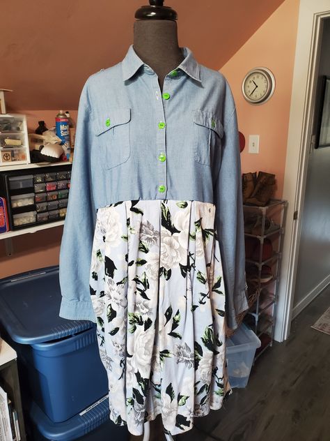 Shirt And Skirt, Floral Pleated Skirt, Blue Floral Dress, Light Blue Green, Recycle Clothes, Floral Blue Dress, Wear To Work, Grey Floral, Shirtdress