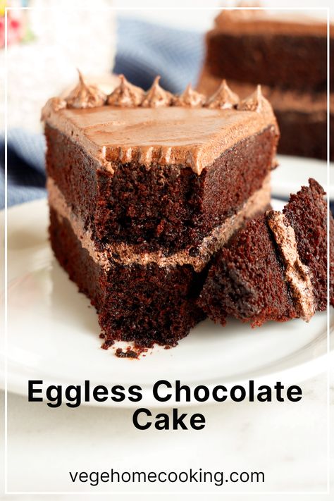 This Eggless Chocolate Cake is decadent, super chocolatey, delicious, and one of the best! It is super moist, rich, intensely flavorful, and soft with velvety crumbs. Simple Eggless Cake Recipe, Eggless Milkless Butterless Cake, Chocolate Cake Eggless Recipes, Moist Eggless Chocolate Cake Recipe, Cake Recipes Eggless Without Oven, Best Moist Chocolate Cake, Eggless Chocolate Cake Recipe Video, Brownie Cake Recipe, Egg Substitute