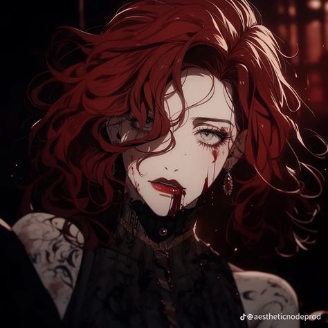 Redhead Vampire Art, Vampire Anime Female, Vampire Red Hair, Red Hair Vampire, Warriors Illustration, Short Red Hair, Female Vampire, Anime Demon Boy, Red Hair Woman