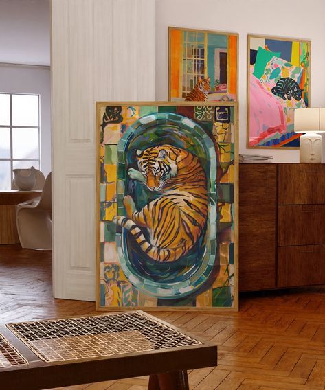 This Giclée Prints item by terracottanoon has 15 favorites from Etsy shoppers. Ships from United States. Listed on Mar 10, 2024 Bathroom Decor Trendy, Maximalist Decor Eclectic, Maximalist Painting, Trendy Apartment Decor, Art Tigre, Art Presentation, Eclectic Wall Decor, Maximalist Art, Tiger Poster