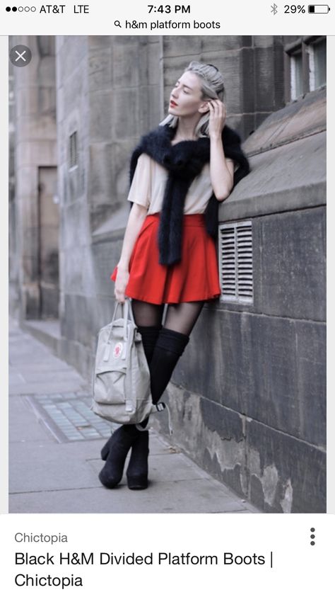 Knee Length Socks Outfit, Outfits With Boots Winter, Skirt With Tights Outfit, Skirt Outfits With Boots, Knee High Socks Outfit, Fall Tights, Knee Length Socks, High Socks Outfits, Red Skater Skirt