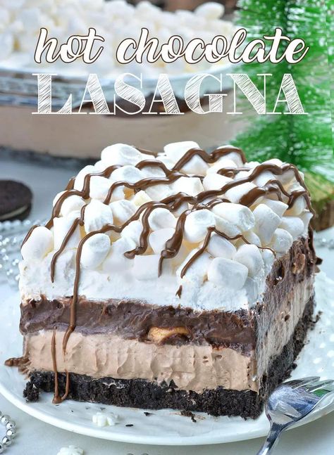 Hot Chocolate Lasagna - OMG Chocolate Desserts Loaf Desserts, Hot Chocolate Lasagna, Chocolate Lasagna Dessert, Marshmallow Sweets, Quick Foods, Future Chef, Chocolate Lasagna, Best Christmas Desserts, Chocolate Balls