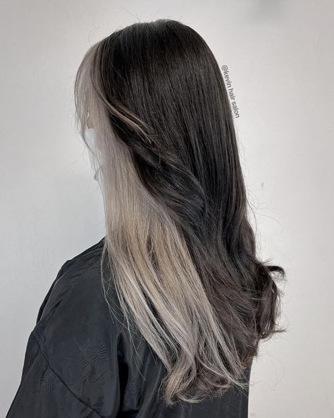 Long Black Hair Ideas, Black Hair With Silver, Balayage Colors, Black Hair Ideas, Balayage Color, Long Black Hair, Cool Hair Color, The Roots, Long Black