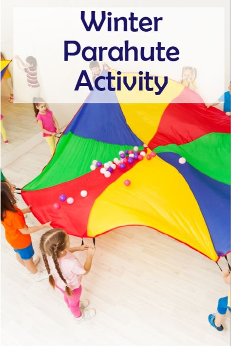 Stuck inside? Use this parachute activity to help kids develop motor skills and teach them about winter weather! Winter Movement Activities, Winter Gross Motor Activities, Parachute Games, Winter Theme Preschool, Weather Games, Early Childhood Activities, Gross Motor Activity, Group Crafts, Gross Motor Activities