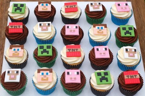 Minecraft Cupcake Cake, Minecraft Cake Cupcakes, Cupcakes Minecraft, Minecraft Cupcake, Pastel Minecraft, Birthday Cake And Cupcakes, Minecraft Cakes, Minecraft Cupcakes, Deco Cupcake