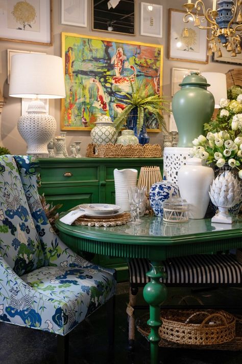 Seasonal Styling: Transform Your Home for Fall and Winter - Nell Hill's Blue Family Rooms, Green Chinoiserie, Grandmillennial Style, Green Dining Room, Beach Dining, Retail Displays, Gathering Room, Seasonal Displays, Seasons Change