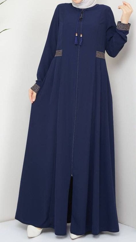 This classic zipper abaya in soft fabric will keep you comfortable in all seasons. The subtle classy embroidery on the waist and sleeves complements the trendy look. Available in Plus Sizes Modern Abaya Designs, Zipper Abaya, Abaya Fashion Modern, Stylish Abaya Designs, New Abaya Designs, Borka Design, Embroidery Abaya, Simple Abaya, Islamic Fashion Dresses