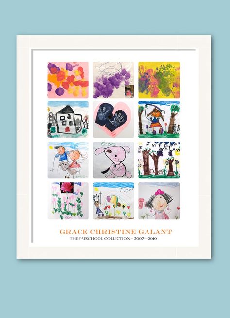 How smart is this gallery style collage poster of your child's artwork from Simply Create Kids? Kids Book Storage, Artwork Collage, Displaying Kids Artwork, Style Collage, Art Display Kids, Childrens Artwork, Kids Memories, Art Storage, Kids Artwork