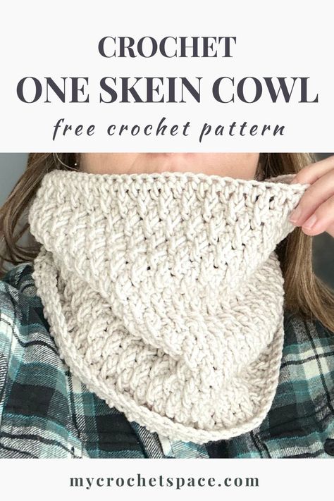 Crochet a cozy cowl with just one skein of yarn! This easy pattern, perfect for intermediate level crocheters, features a beautiful textured stitch. It's a quick and satisfying crochet project. Winter Crochet Projects, Winter Crochet Patterns, Crochet Hooded Cowl, Crochet Cowl Free Pattern, One Skein Crochet, Quick Projects, Crochet Snowflake, Snowflake Patterns, Crochet Neck Warmer