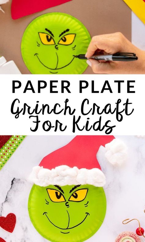 Christmas Plate Crafts For Kids, Christmas Paper Plate Crafts, Grinch Themed Crafts For Kids, Grinch Preschool Crafts, The Grinch Art Projects For Kids, Grinch Plate, Grinch Art Projects For Kids, Grinch Paper Plate Craft, Grinch Crafts For Kids Classroom