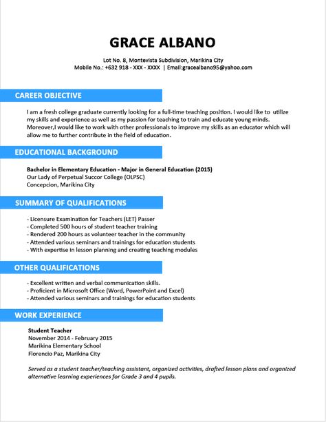 Sample Resume Format for Fresh Graduates - Two-Page Format 3.1 Summary Ideas, Sample Resume Format, Best Cv, Ats Resume, Marketing Resume, Writing Lesson Plans, Resume Template Examples, Address Label Template, Functional Resume