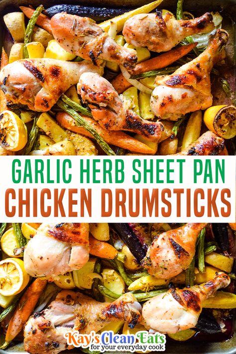 Sheet Pan Chicken Drumsticks, Sheet Pan Dinners Healthy, Roast Chicken Drumsticks, Gf Dinners, Chicken Drumsticks Recipe, Roasted Chicken Legs, Drumsticks Recipe, Spring Recipes Dinner, Baked Chicken Drumsticks