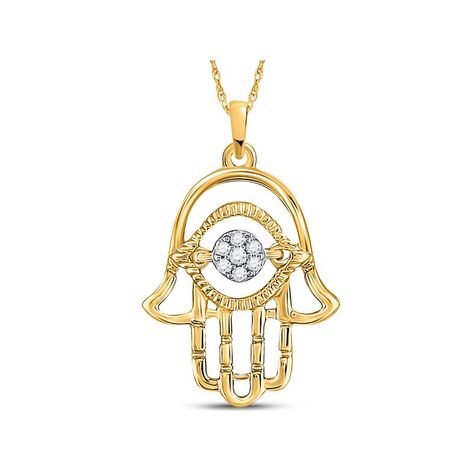 1/20 Carat (Ctw I2-I3) Accent Diamond Hamsa Charm Pendant Necklace In 10k Yellow Gold With Chain; Shimmering Polished 10 Karat Yellow Gold Is Crafted Into A Classic Hamsa With 1/20 Sparkling Diamonds At Its Center. This Religious Charm Pendant Includes A 10 Karat Yellow Gold Chain.; Beautifully Crafted In 10k Yellow Gold With A Polished Finish And Includes The Matching Chain; Stone Type: Diamond; Color: J-K; Clarity: I2-I3; 0.05 Ctw; Brilliant Cut; Round Shape; Natural; Prong Setting; This Item Ships Directly From The Usa. If You Are Not Completely Satisfied, Simply Return For A 100% Refund; Diamond Is The Birthstone For The Month Of April; This Diamond Pendant Necklace Is The Perfect Gift F Hamsa Charm, Hamsa Pendant, Fashion Pendant, Charm Pendant Necklace, Yellow Gold Chain, Hamsa Hand, Diamond Pendant Necklace, Diamond Fashion, Everyday Jewelry