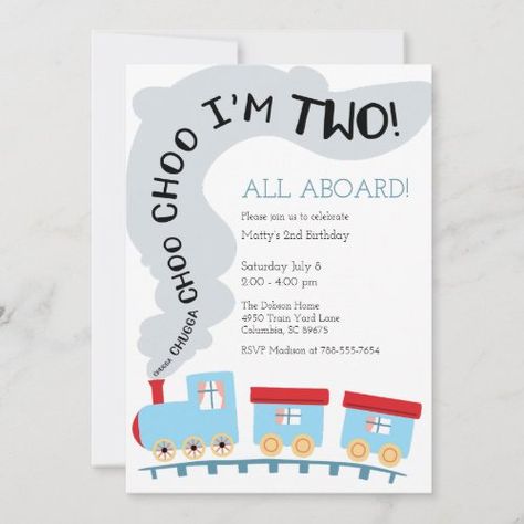 Train Birthday Invitation Train 2Nd Birthday Invitation #zazzle #weddinginvitations #birthdayinvitations #babyshowerinvitations #zazzleinvitations #monogram #businesscards #graduation #homedecor Choo Choo I’m Two, Boy Two Year Old Birthday Party, Two Year Old Birthday Party Boy Themes, Birthday Party Train Theme, Choo Choo Im Two, 2 Year Birthday Theme Boy, Two Year Old Birthday Party Boy, Train 2nd Birthday, Train Birthday Party Invitations