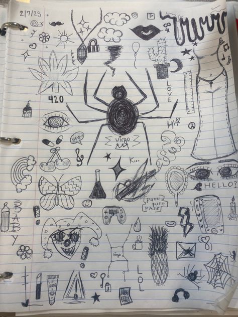 In Class Doodle Ideas, Full Paper Doodles, Doodles For When Your Bored At School, Doodles To Do When Bored At School, Doodles To Draw In School, School Doodles Aesthetic, Page Full Of Doodles, Doodles To Do In School, Doodles For School