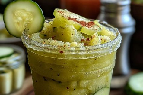 Pickle Slushy Recipe - recipestasteful Pickle Juice Recipe, I Love Pickles, Fun Straws, Slushie Recipe, Spicy Pickles, Pickle Slices, Pickle Butter, Cucumber Juice, Homemade Pickles