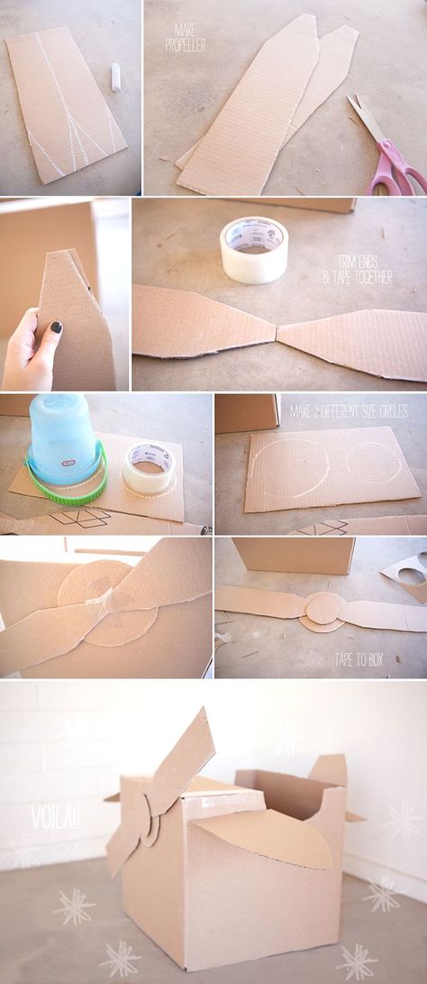 Step-by-step, how-to-make a cardboard airplane Airplane Tutorial, Cardboard Airplane, Diy With Kids, Planes Birthday, Planes Party, Airplane Birthday Party, Airplane Party, Diy Cardboard, Cardboard Crafts