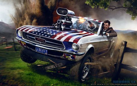 Ronald Reagan The Liberator by SharpWriter on DeviantArt Presidential Portraits, American Icons, Ronald Reagan, Car Art, Ford Mustang, Naruto Shippuden, Muscle Cars, American Flag, Mustang