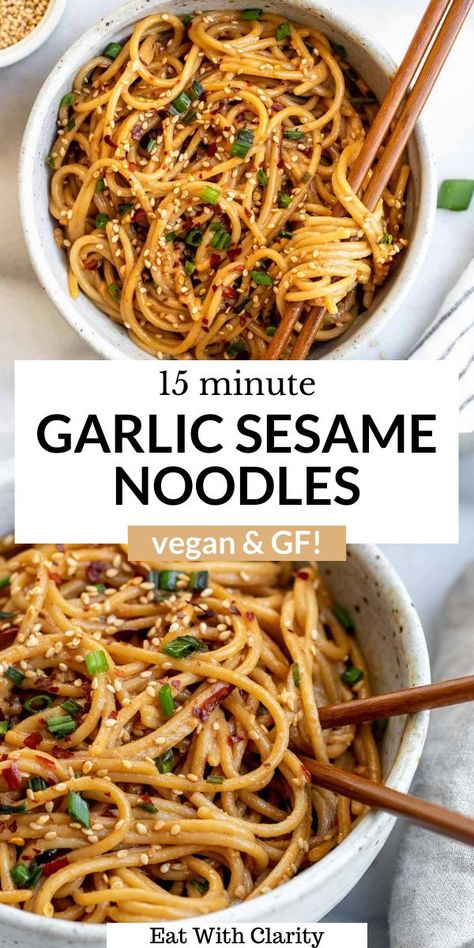 Garlic Sesame Noodles, Resep Pasta, Plats Healthy, Noodle Recipe, Sesame Noodles, Gluten Free Recipes Easy, Gf Recipes, Health Dinner Recipes, Vegan Dinner Recipes