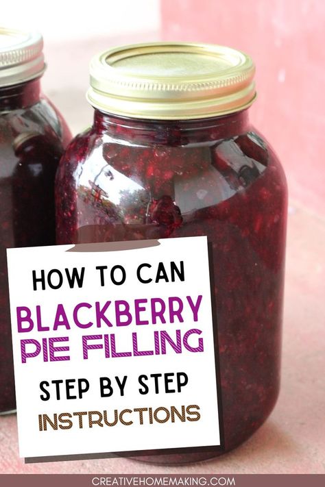 Easy blackberry pie filling canning recipe for food storage. One of my favorite canning recipes for homesteading. Canning instructions included! Fruit Pie Filling Recipes, Pie Filling Canning, Blackberry Pie Filling, Easy Blackberry Pie, Canning Blackberries, Blackberry Dessert Recipes, Berry Pie Filling, Blackberry Dessert, Pie Fillings