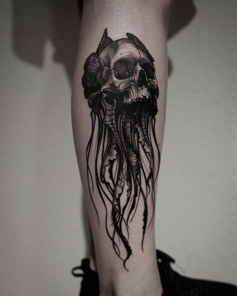 Tato Realis, 2024 Tattoo, Satanic Tattoos, 42 Tattoo, Animals Tattoo, Jellyfish Tattoo, Scary Tattoos, Theme Tattoo, Floral Tattoo Sleeve