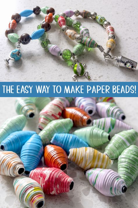 Paper Beads Tutorial, Paper Beads Diy, Magazine Beads, Paper Beads Template, Paper Bead Bracelet, Make Paper Beads, Paper Beads Necklace, Paper Bead Jewelry, Easy Jewelry