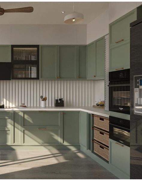 White Aesthetic Kitchen, Pista Green Colour, Kitchen Goals, Pista Green, Aesthetic Kitchen, Kitchen White, Green Kitchen, Kitchen Colors, White Aesthetic