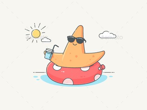 Summer Cartoon Drawings, Summer Cartoon Aesthetic, Summer Cartoon Art, Cute Summer Illustration, Summer Season Cartoon, Summer Vacation Drawing, Summer Retro Illustration, Summer Illustration Art, Summer Vector Art