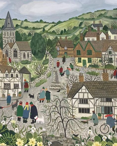 Vanessa Bowman, Village Illustration, Village Drawing, Anni Downs, Village Painting, Wood Illustration, Realistic Portrait, Inspirational Illustration, Quaint Village