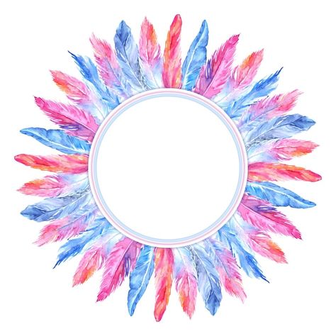 Watercolor colorful bird feather circle ... | Premium Photo #Freepik #photo Feather Frame, Feather Circle, Frame Composition, Circle Wreath, Bird Feather, Wreath Frame, Colorful Bird, Psd Icon, Frame Wreath