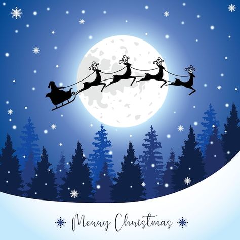 Santa claus with sleigh and reindeer sil... | Premium Vector #Freepik #vector #winter-card #christmas-abstract #christmas-art #christmas-snow Santa In Sleigh Drawing, Santa Claus In The Sky, Santa Claus With Reindeer Drawing, Santa Claus Sleigh Illustration, Christmas Silhouette Art, Christmas Art Santa, Santa And Sleigh Drawing, Santa Claus Painting Christmas Art, Santa Sleigh And Reindeer Silhouette