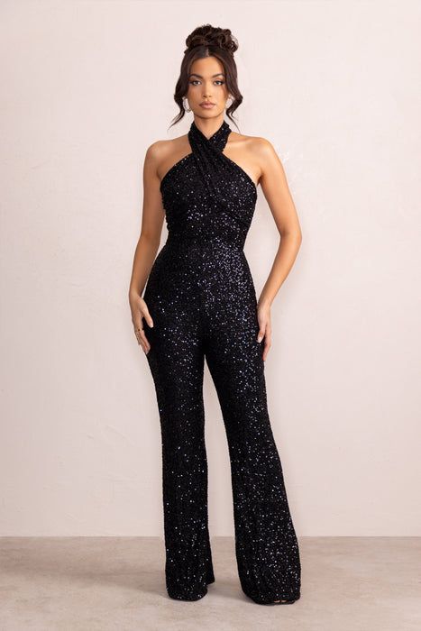 Classy Birthday Dinner Outfit, Classy Birthday Dinner, Halter Jumpsuit Outfit, Birthday Dinner Outfit Ideas, Dinner Outfit Ideas, Sequin Babydoll Dress, Classy Birthday, Fancy Jumpsuit, Birthday Dinner Outfit