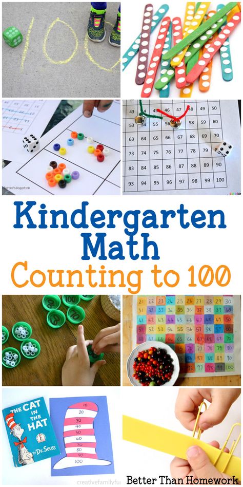 Kindergarten Math: Hands-on learning activities to help your child with counting to 100 by ones and tens. Counting To 100 Activities, Math Games Kindergarten, Games Kindergarten, Counting To 100, Worksheets Kindergarten, Activities For Kindergarten, Math Notes, Math Counting, Kindergarten Math Activities