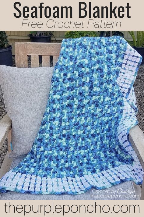 The Seafoam Blanket is one of those patterns that you’ll want to make in several different colors. The repetitive comfort of making this corner to corner design is very soothing to do. Then add a pretty border to bring it all together for a stunning blanket. Crochet Blanket Bulky Yarn, C2c Crochet Pattern Free, Crochet Throw Pattern, Chunky Crochet Blanket, Crochet Blanket Designs, Simple Crochet, Vintage Blanket, C2c Crochet, Ocean Colors