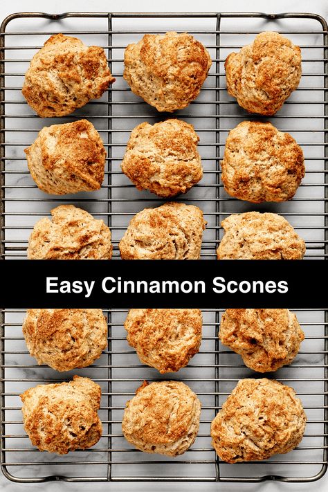 Not only are these cinnamon scones sprinkled with cinnamon sugar, but they also have ground cinnamon mixed into the dough. They are an easy drop scone recipe, so you don’t need to do any shaping. They come out with a nice crust on the outside and a tender flaky crumb on the inside. The best part is that they are freezable before or after you bake them. Cinnamon Scone Recipe, Easy Drop Scones Recipe, Maple Cinnamon Scones, Cinnamon Crunch Scones, Brown Sugar Cinnamon Scones, Drop Scones Recipe, Cinnamon Sugar Scones, Scones Cinnamon, Cinnamon Scones Recipe