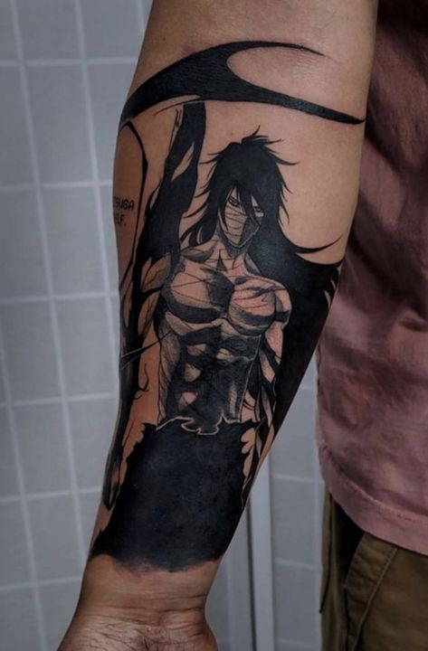 Bleach Ichigo Tattoo, Bleach Manga Tattoo, Anime Shoulder Tattoo, Ichigo Kurosaki Tattoo, Ichigo Tattoo Ideas, Bleach Tattoo Design, Bankai Tattoo, Ichigo Tattoo, Bleach Anime Tattoo