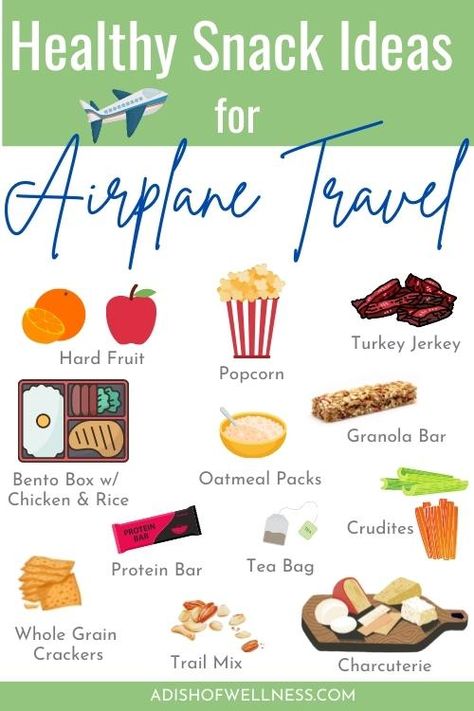 Healthy Travel Food Airplane, Healthy Flight Snacks, Bariatric Travel Snacks, Snacks On A Plane, Snacks To Take On Vacation, Good Airplane Snacks, Good Snacks To Bring On A Plane, Best Snacks For Airplane, Airport Food Prep