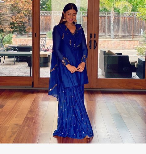 The Grand Trunk ( Komal Sodhi) (@thegrandtrunk_official) • Instagram photos and videos Royal Blue Sharara, Royal Blue Indian Outfit, Blue Indian Outfit, Blue Sharara Suit, Royal Blue Long Dress, Astha Narang, Blue Sharara, Ramp Walk, Easy Clothing